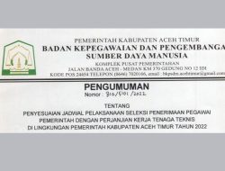 Pengumuman Penyesuaian Jadwal Seleksi PPPK Tenaga Teknis di Lingkungan Pemerintahan Kabupaten Aceh Timur Tahun 2022