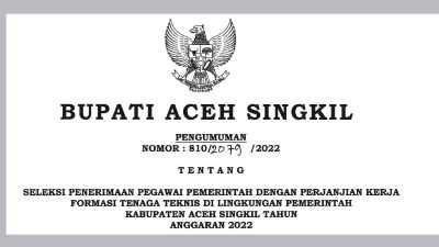 Seleksi Penerimaan PPPK Formasi Tenaga Teknis Di Lingkungan Pemkab Aceh Singkil Tahun 2022