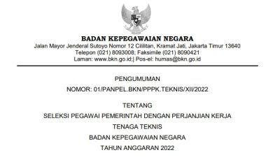 Pengumuman Seleksi PPPK Teknis BKN TA 2022