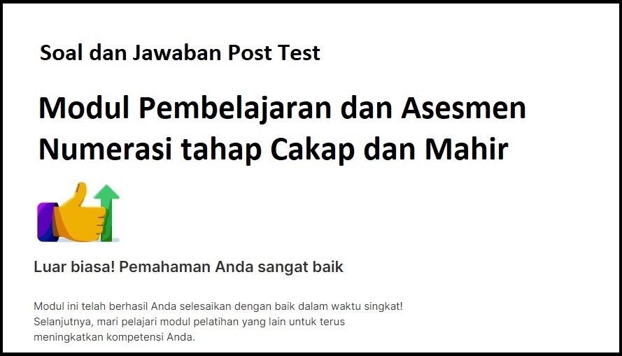Soal dan Jawaban Post Test Pengetahuan Profesional Numerasi tahap Cakap dan Mahir